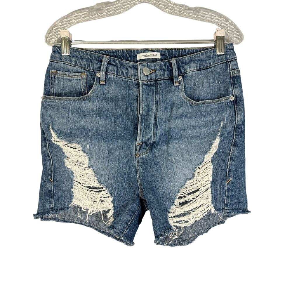 Good American The Bombshell Ripped Cutoff Denim Shorts